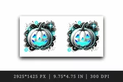 Halloween smiling pumpkin carved with cool neon blue face emitting sparkles print tumbler skinny mug wrap clipart t-shirt sublimation printable design