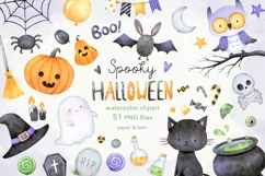 Watercolor Spooky Halloween Clipart, Jack O Lantern PNG Product Image 1