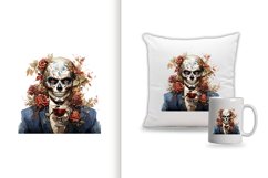 spooky skull man watercolor clipart png