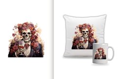 spooky skull man watercolor clipart png