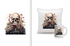 spooky skull man watercolor clipart png