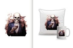 spooky skull man watercolor clipart png