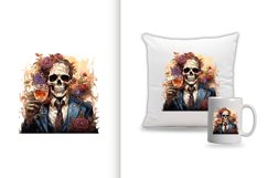 spooky skull man watercolor clipart png