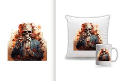 spooky skull man watercolor clipart png