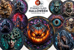 Halloween stained glass cliparts V4,gothic halloween clipart Product Image 1