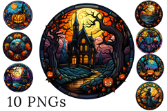 Halloween Stained Glass Bundle - 10 Transparent PNGs CLIPART Product Image 1