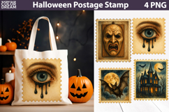 Halloween Postage Stamp | Creepy Eye Haunted House Bat Card Product Image 1
