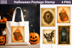Halloween Postage Stamp | Spellbook Eye Bat Window Card Product Image 1