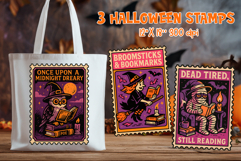 Funny Halloween Book Stamp PNG | Owl Witch Mummy Product Image 1