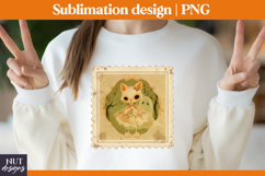 Stamp Halloween Cat Ghost PNG Vintage Halloween t-shirt Product Image 1