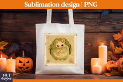 Stamp Halloween Cat Ghost PNG Vintage Halloween t-shirt Product Image 4