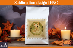 Stamp Halloween Cat Ghost PNG Vintage Halloween t-shirt Product Image 3