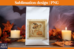 Post Stamp Halloween sublimation, Retro cute cat, t shirt Product Image 3