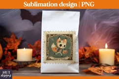 Post Stamp Halloween sublimation, Retro cute fox, tote bag Product Image 2