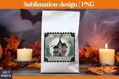 Post Stamp Halloween treat bag, Haunted house illustrations Product Image 3