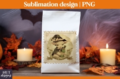 Post Stamp Halloween card, Retro Halloween tag Lamb Owl Product Image 3