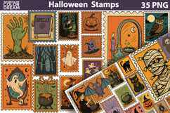 Vintage Halloween Postage Stamp Bundle | Spooky Clipart Product Image 1