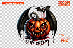 Halloween Stay Creepy Bat Pumpkin Sublimation Clipart PNG Product Image 5