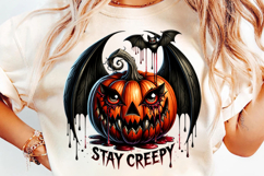 Halloween Stay Creepy Bat Pumpkin Sublimation Clipart PNG Product Image 2