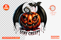 Halloween Stay Creepy Bat Pumpkin Sublimation Clipart PNG Product Image 1