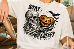 Halloween Stay Creepy Sublimation, Skeleton Heart Pumpkin Product Image 2