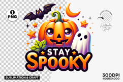 Halloween Stay Spooky Pumpkin Ghost Clipart PNG Sublimation Product Image 1