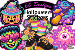 Neon Halloween PNG Clipart, Spooky Sticker Stamps Product Image 1