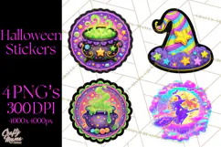 Neon Halloween PNG Clipart, Spooky Sticker Stamps Product Image 1