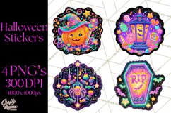 Neon Halloween PNG Clipart, Spooky Sticker Stamps Product Image 1