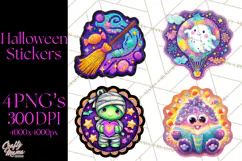Neon Halloween PNG Clipart, Spooky Sticker Stamps Product Image 1