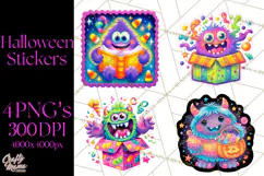 Neon Halloween PNG Clipart, Spooky Sticker Stamps Product Image 1
