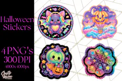 Neon Halloween PNG Clipart, Spooky Sticker Stamps Product Image 1