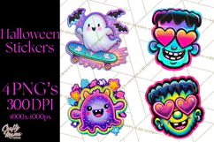 Neon Halloween PNG Clipart, Spooky Sticker Stamps Product Image 1