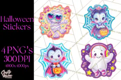Neon Halloween PNG Clipart, Spooky Sticker Stamps Product Image 1