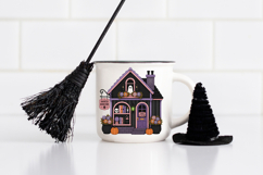 Halloween bookshop clipart featuring a whimsical haunted store with pumpkins, ghost decorations, spooky flowers, and pastel goth charm.