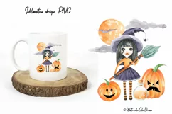 Halloween Sublimation design. Watercolor witch PNG Product Image 3