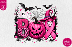 Halloween Sublimation PNG, Breast Cancer Awareness Pink Ghos Product Image 1