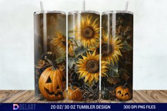 3D Halloween Sunflowers with Pumpkins Tumbler Wrap Product Image 1