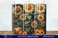 3D Halloween Sunflowers with Pumpkins Tumbler Wrap Product Image 1