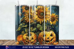 3D Halloween Sunflowers with Pumpkins Tumbler Wrap Product Image 1