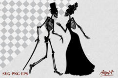 Silhouette of dancing skeleton couple SVG Halloween clipart Product Image 1