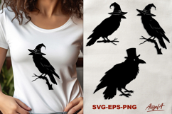Halloween clipart SVG, black raven with witch hat silhouette Product Image 1