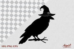 Halloween clipart SVG, black raven with witch hat silhouette Product Image 3