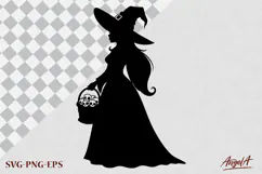 Halloween clipart SVG, silhouette of witch with a basket SVG Product Image 2