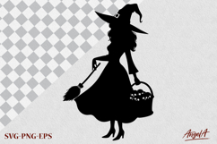 Halloween clipart SVG, silhouette of witch with a basket SVG Product Image 3