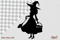 Halloween clipart SVG, silhouette of witch with a basket SVG Product Image 3