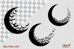 Silhouette of moon and bats Scary Halloween clipart SVG Product Image 1