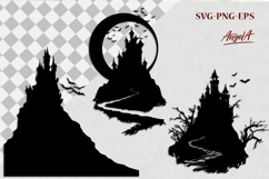 Haunted house silhouette, castle Scary Halloween clipart SVG Product Image 1
