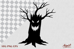 Halloween tree silhouette with scary face clipart SVG Product Image 3
