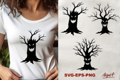 Halloween tree silhouette with scary face clipart SVG Product Image 1